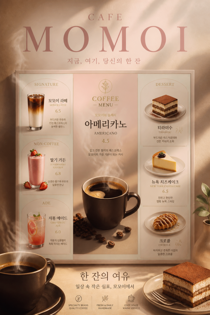 현대 한국 커피샵 메뉴 포스터