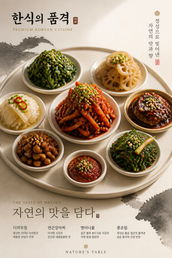 현대적인 한식 반찬 플레이팅