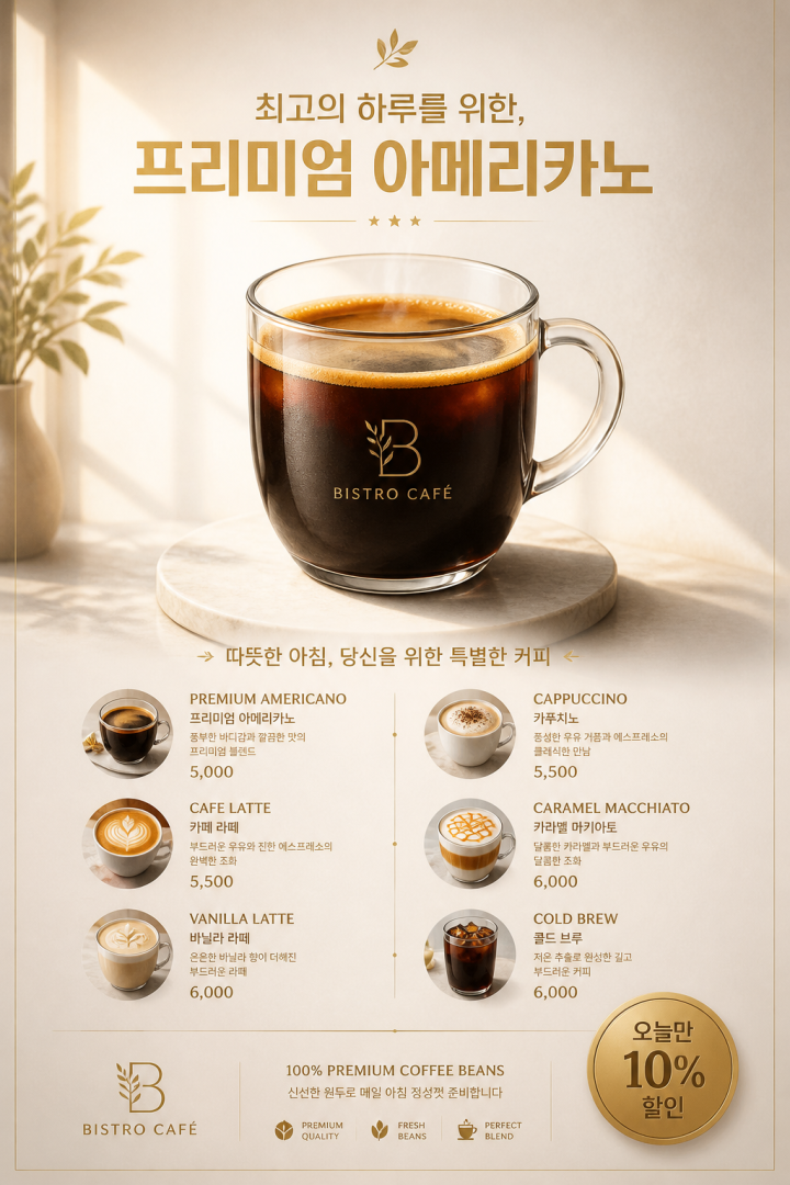 세련된 카페 메뉴판 디자인