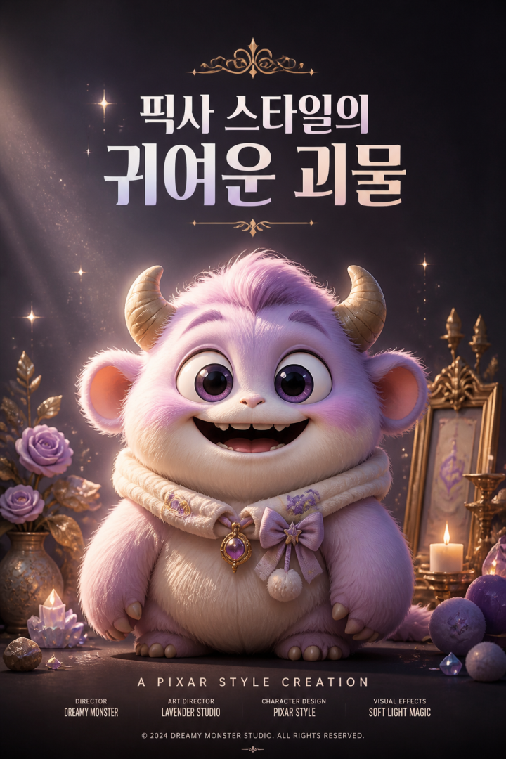 픽사 스타일의 귀여운 괴물 캐릭터 일러스트