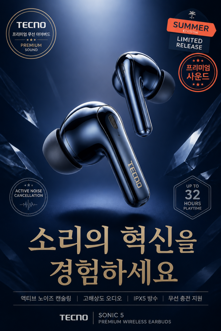 프리미엄 무선 이어버드 캠페인 포스터