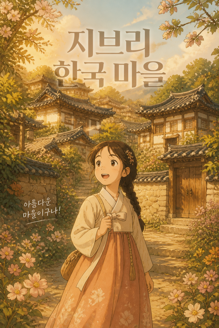 지브리풍 한국 마을 일러스트