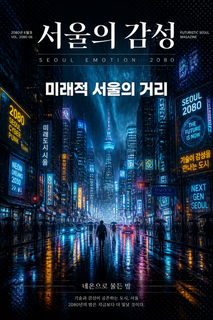 미래적 서울의 네온 야경