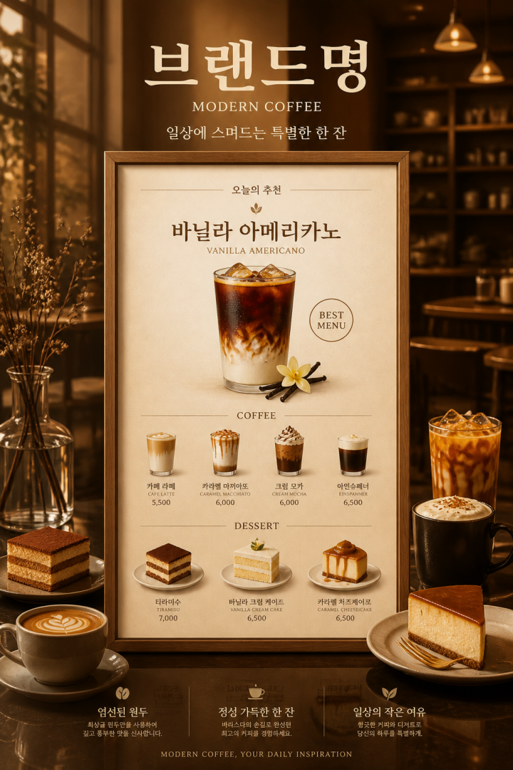 모던 커피 메뉴 보드 디자인