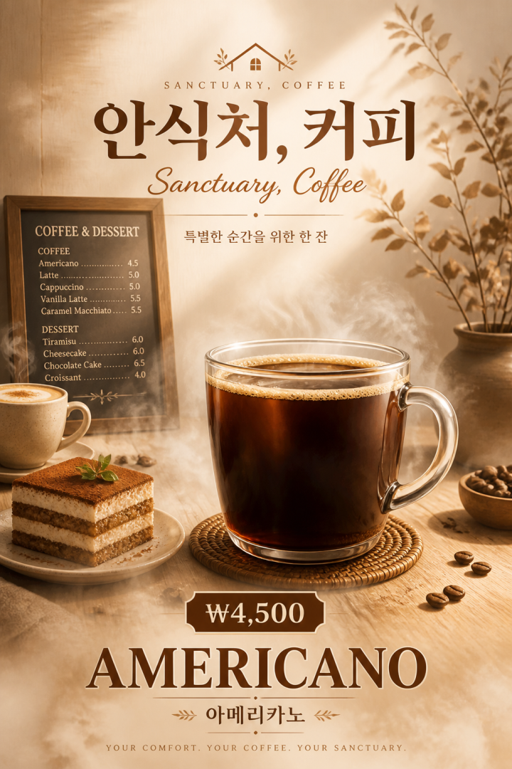 현대식 한국 커피숍 메뉴 광고 포스터