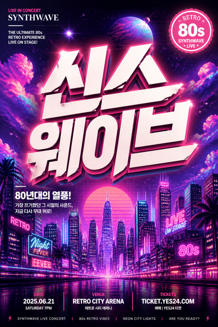 레트로 80s 신스웨이브 콘서트 포스터